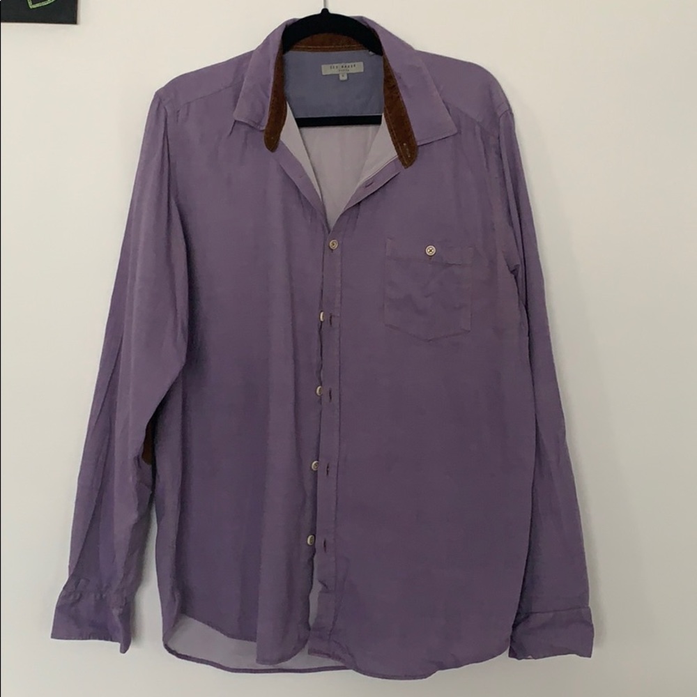 Light purple button down with elbow patches
